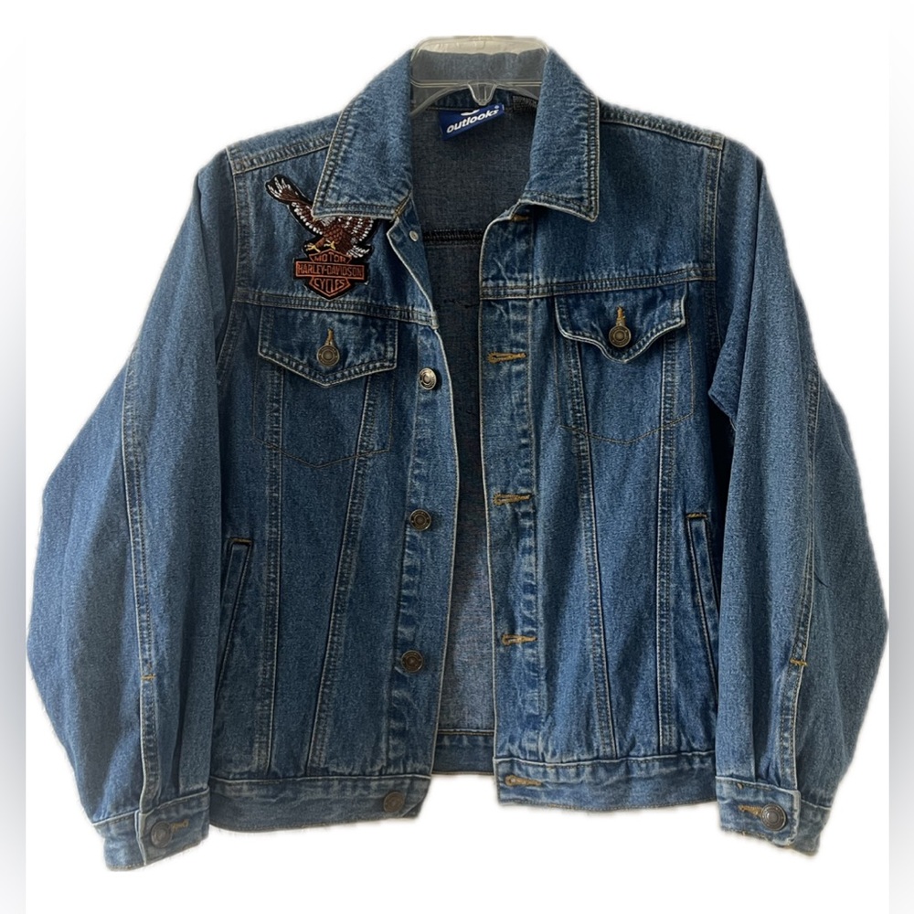Outlooks Denim Harley Davidson Patches Jacket M (10/12)